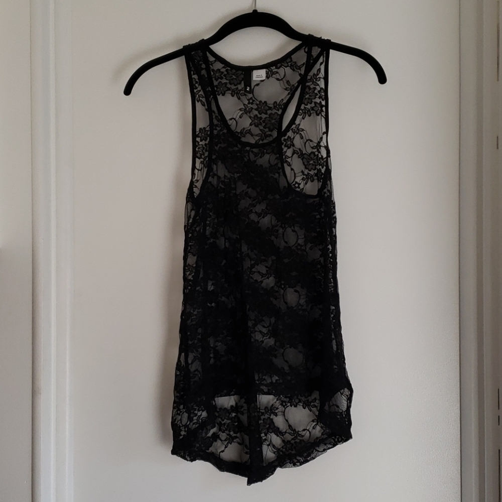 Black lace halter cut top